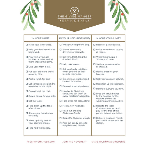 Free Printable Lists of Kind Deeds