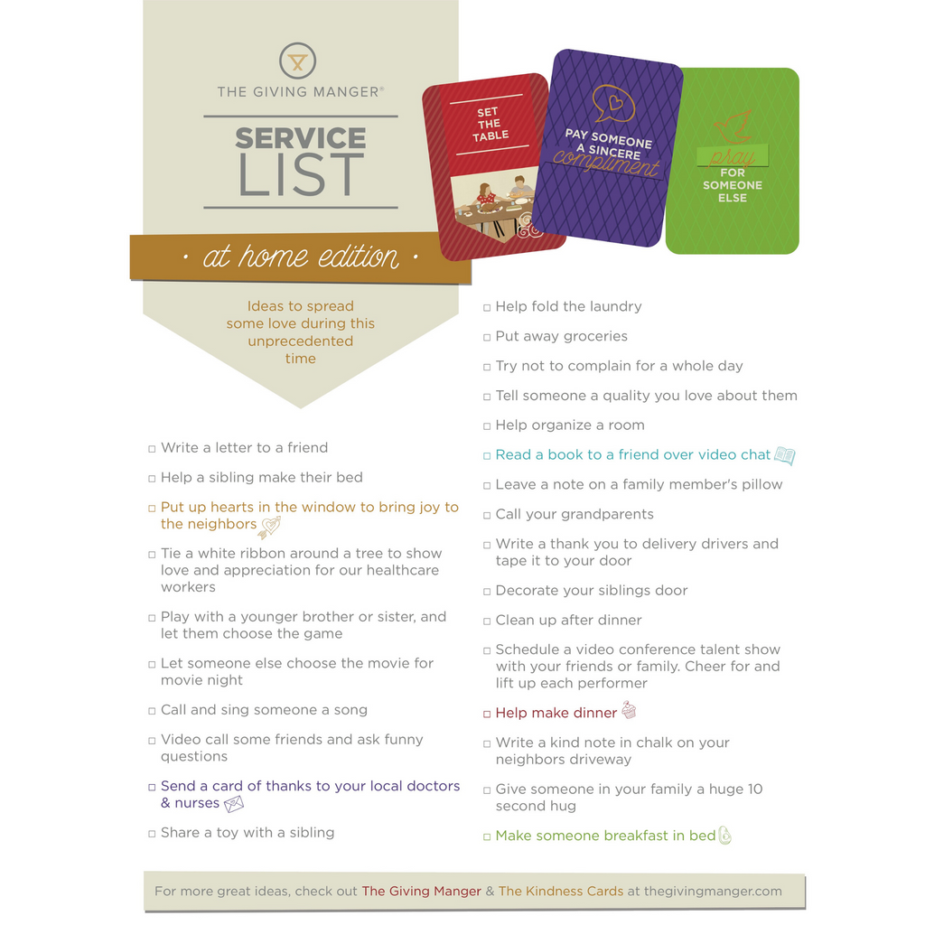 Free Printable Lists of Kind Deeds — The Giving Manger