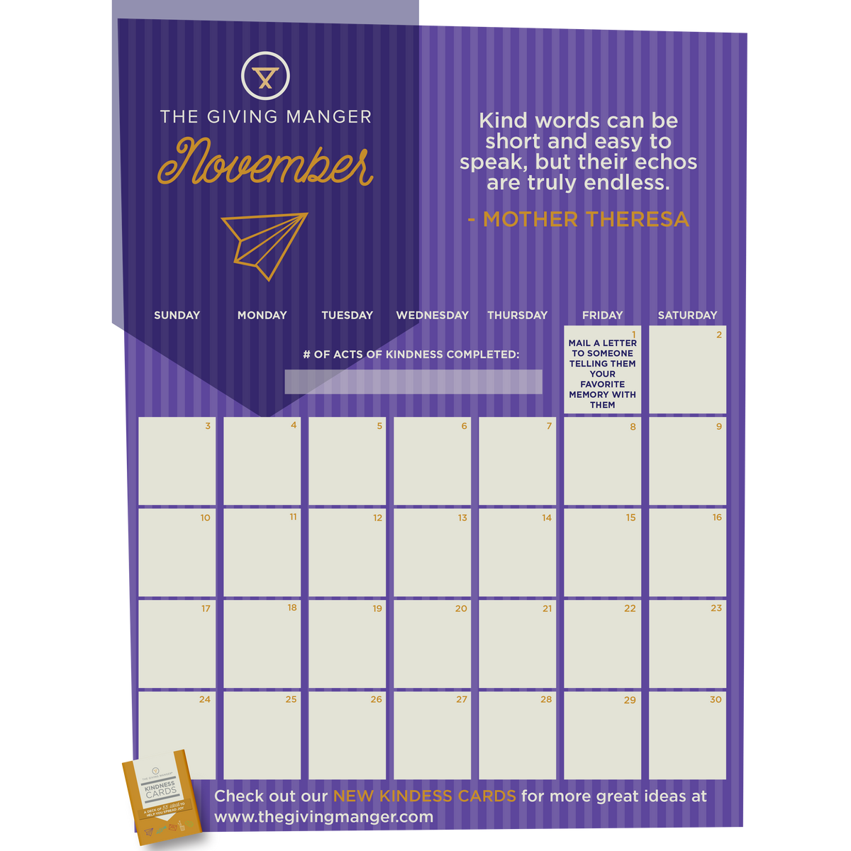 Kindness Calendar November — The Giving Manger