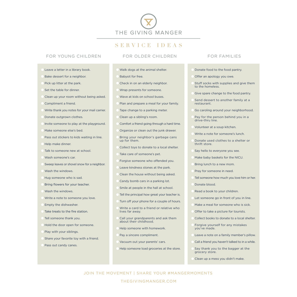 Free Printable Lists of Kind Deeds — The Giving Manger