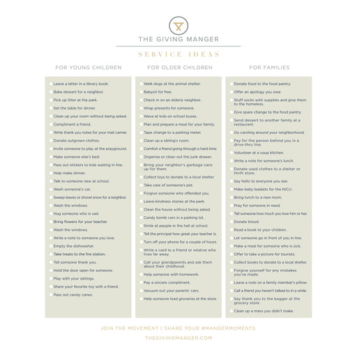Service Ideas by Age Group - Free Printable