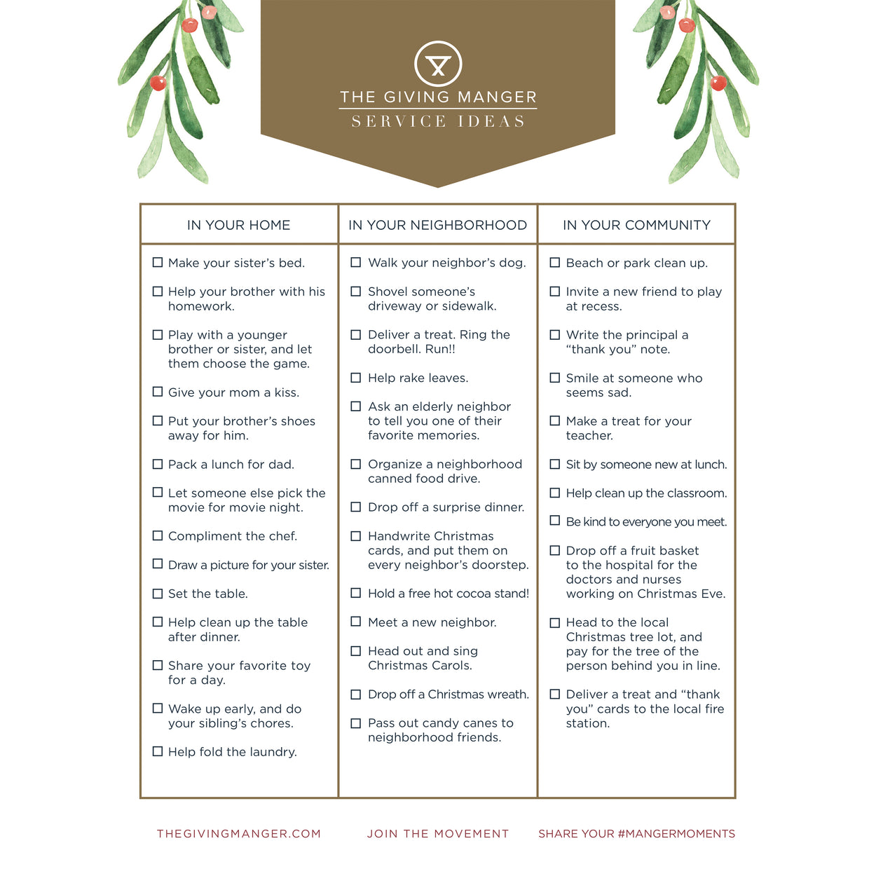 Service Ideas for Home, Neighborhood and Community - Free Printable