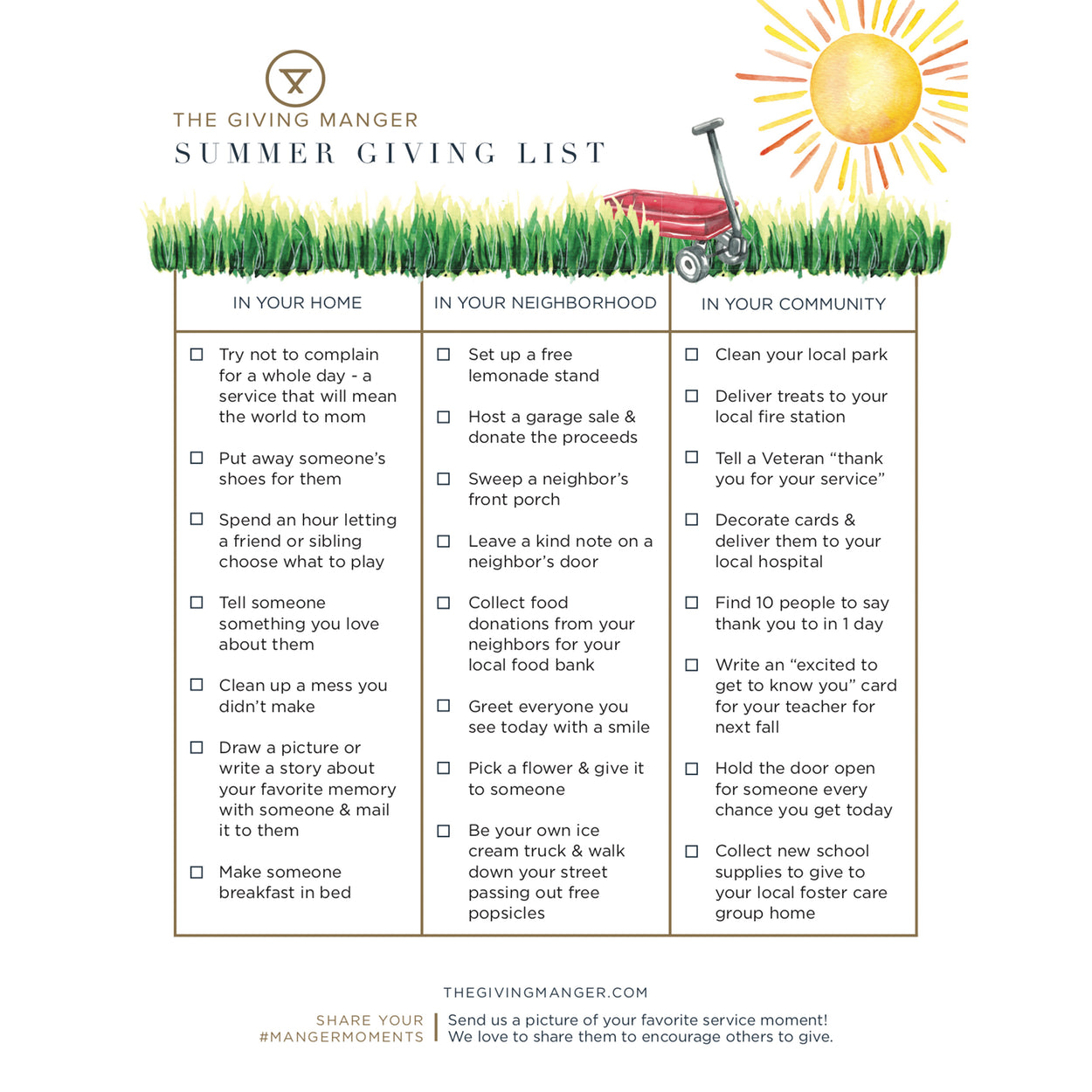 Summer Giving List - Free Printable