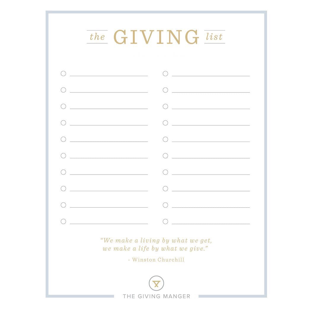 The Giving List - Create a List of Ideas for Your Family - Free Printable